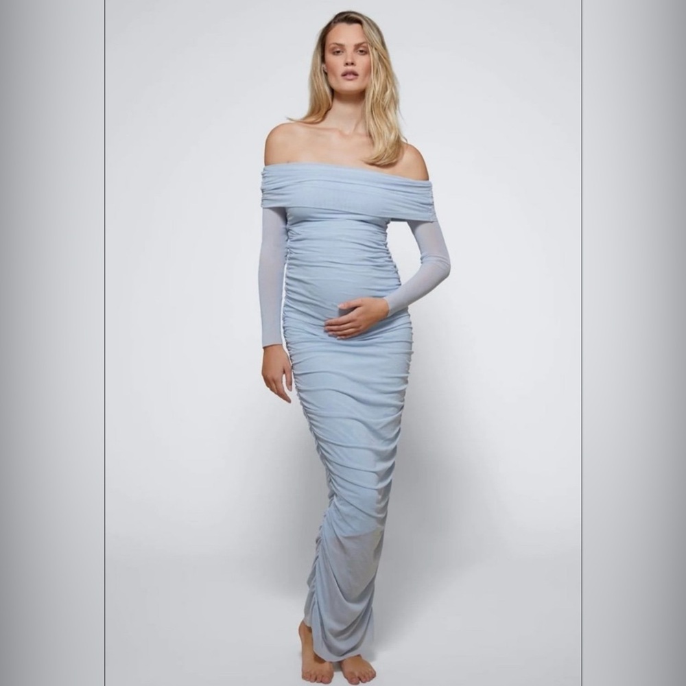 Bumpsuit baby blue off the shoulder mesh dress